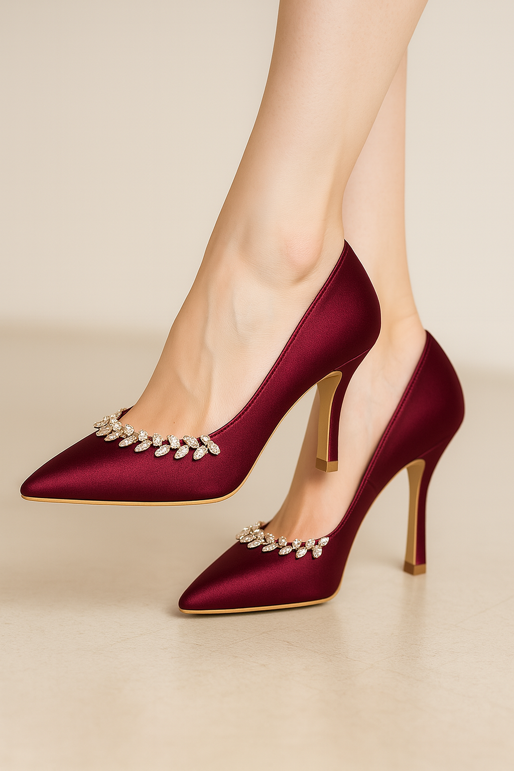 New Burgundy Deep Curve Pointed Heel