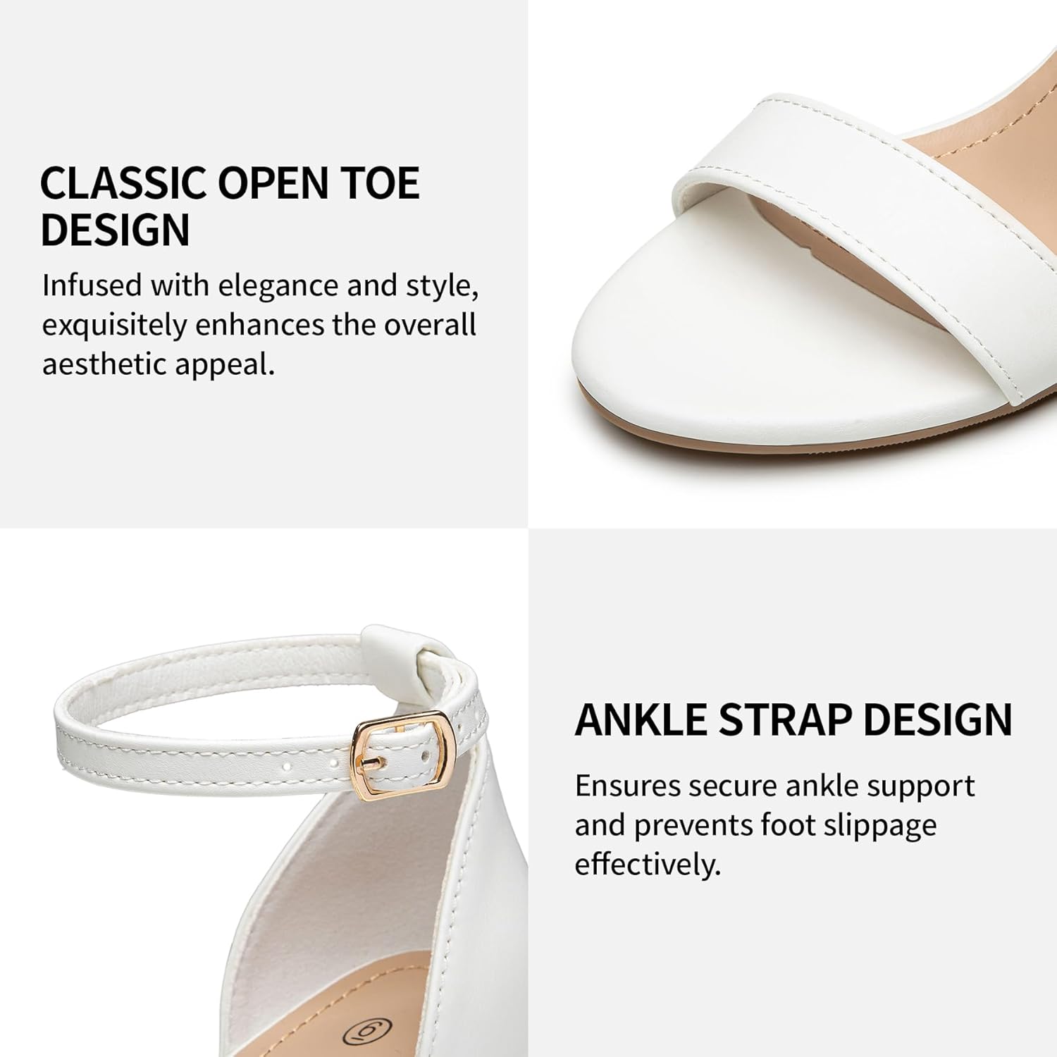 Women's White Color Trendy Sandals, Ankle Buckle Strap Comfy Shoes - CH01