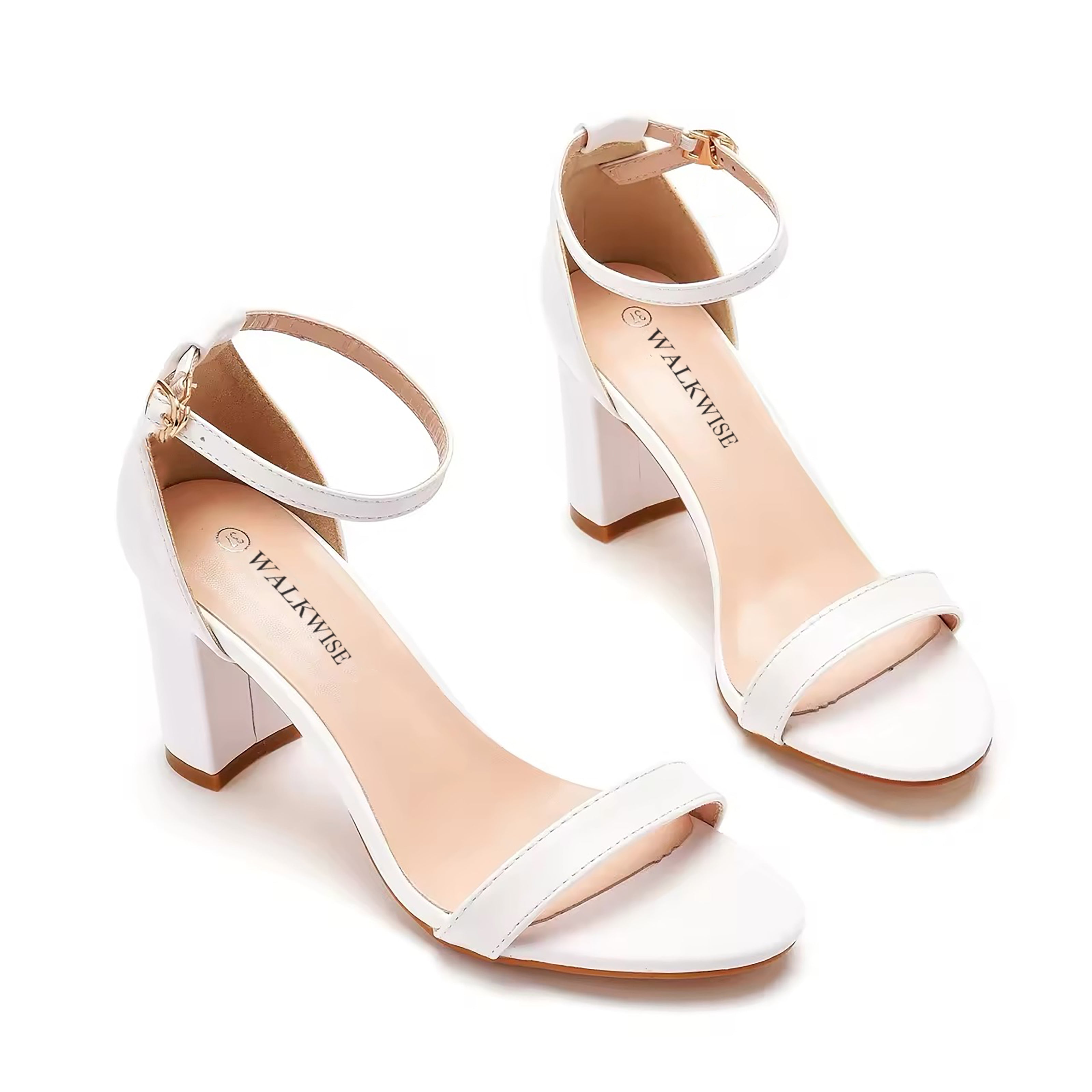 Women's White Color Trendy Sandals, Ankle Buckle Strap Comfy Shoes - CH01